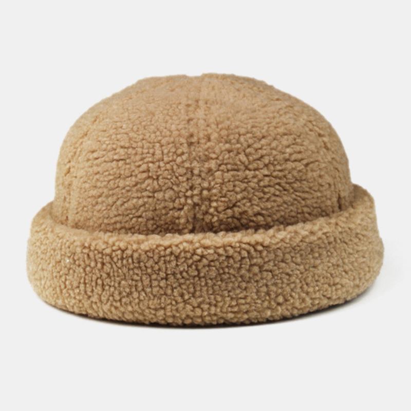 Mænd Shearling Ensfarvet Justerbar Vild Varm Udendørs Beanie Udlejer Kasket Skull Cap