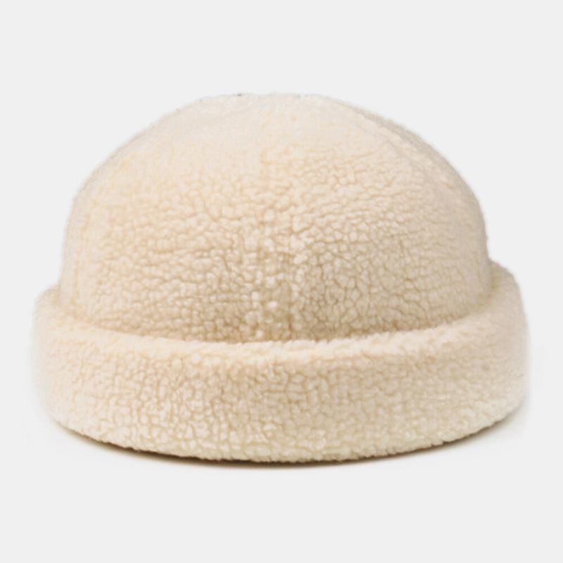 Mænd Shearling Ensfarvet Justerbar Vild Varm Udendørs Beanie Udlejer Kasket Skull Cap