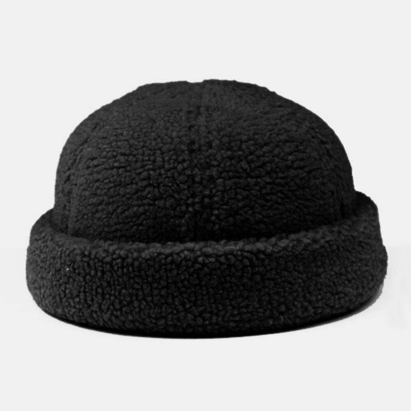 Mænd Shearling Ensfarvet Justerbar Vild Varm Udendørs Beanie Udlejer Kasket Skull Cap