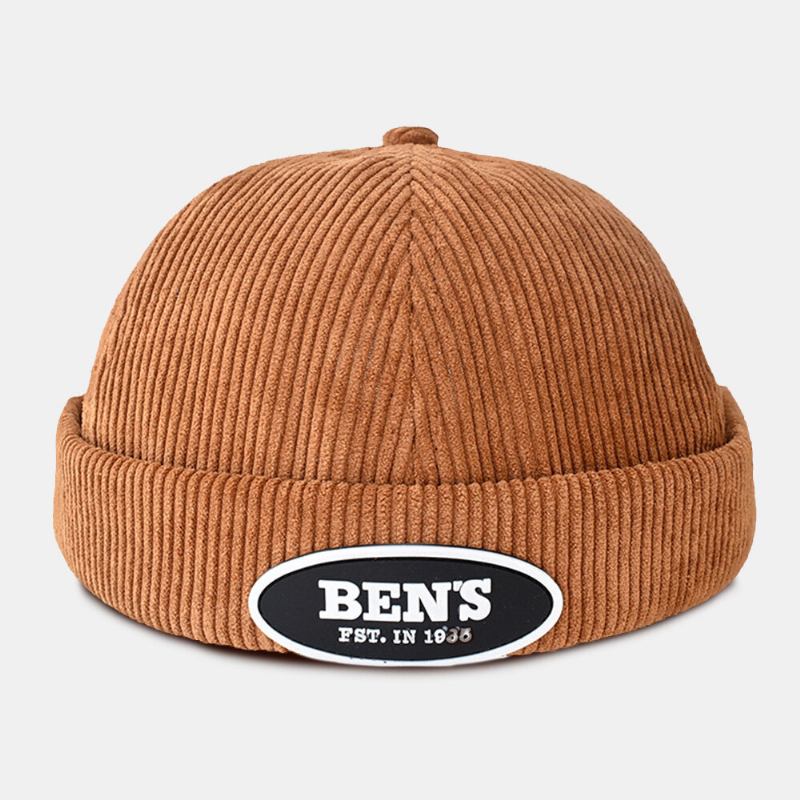 Mænd Udlejer Kasket Corduroy Bogstaver Oval Label All-match Justerbar Brimless Beanie Skull Kasket Til Kvinder