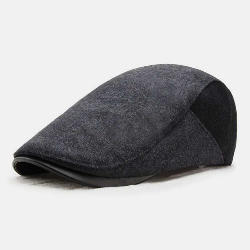 Mænd Ulden Dome Farve Matchende Absorbér Sved Åndbare Baretter Britisk Retro Vinter Tykke Varm Fremad Huer Peaked Cap