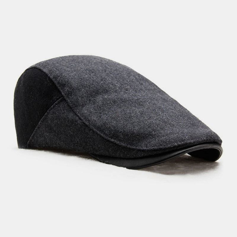 Mænd Ulden Dome Farve Matchende Absorbér Sved Åndbare Baretter Britisk Retro Vinter Tykke Varm Fremad Huer Peaked Cap