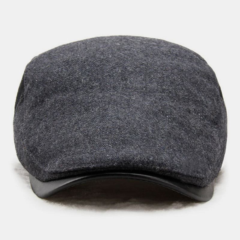 Mænd Ulden Dome Farve Matchende Absorbér Sved Åndbare Baretter Britisk Retro Vinter Tykke Varm Fremad Huer Peaked Cap