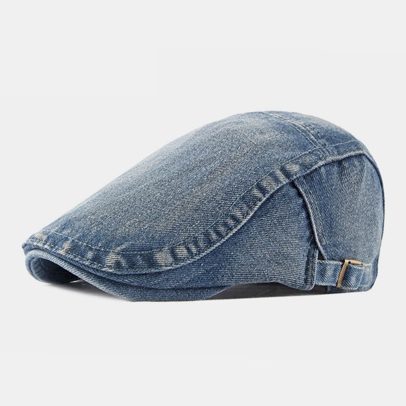 Mænd Vasket Denim Lavet Gammel Casual Retro Driver Flad Huer Forward Huer Baskerhat