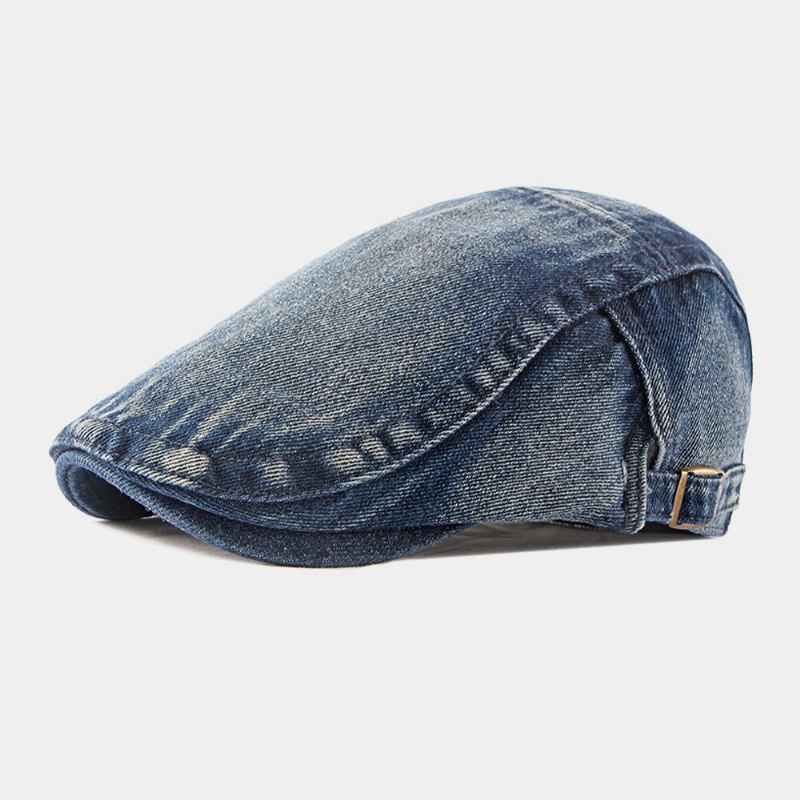 Mænd Vasket Denim Lavet Gammel Casual Retro Driver Flad Huer Forward Huer Baskerhat