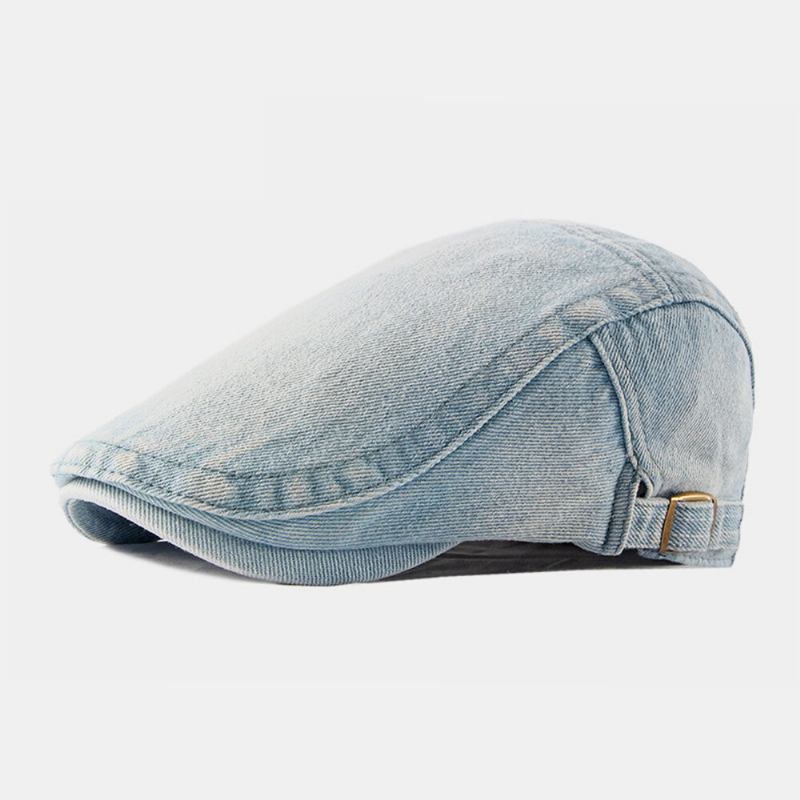 Mænd Vasket Denim Lavet Gammel Casual Retro Driver Flad Huer Forward Huer Baskerhat