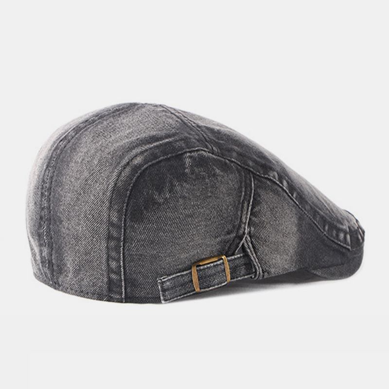 Mænd Vasket Denim Lavet Gammel Casual Retro Driver Flad Huer Forward Huer Baskerhat