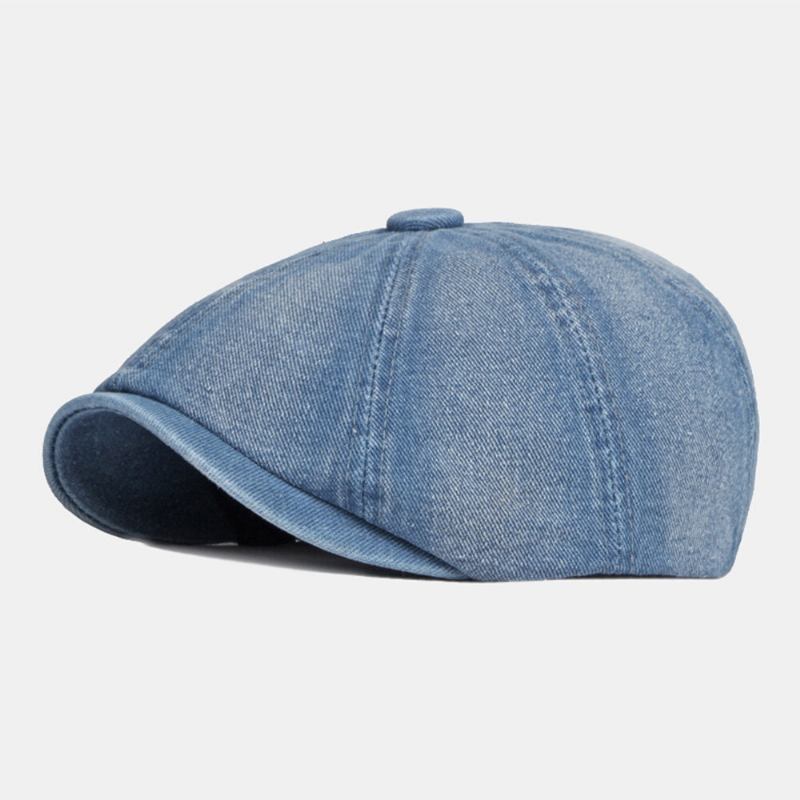 Mænd Vasket Denim Ryg Elastisk Bånd Design Justerbar Ottekantet Huer Britisk Retro Short Rim Newsboy Huer Flad Huer Painter Hat