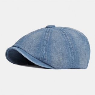 Mænd Vasket Denim Ryg Elastisk Bånd Design Justerbar Ottekantet Huer Britisk Retro Short Rim Newsboy Huer Flad Huer Painter Hat