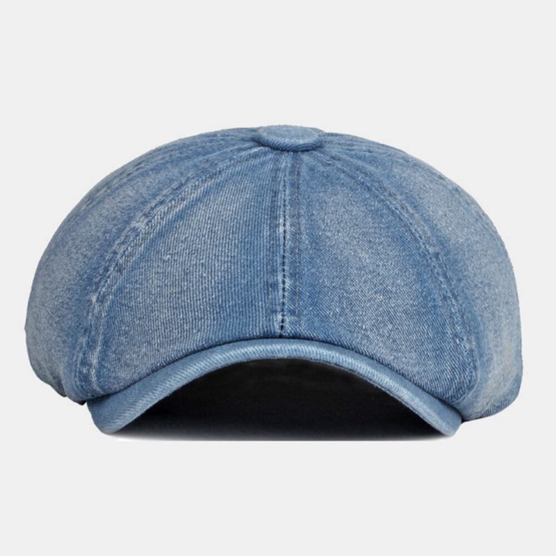 Mænd Vasket Denim Ryg Elastisk Bånd Design Justerbar Ottekantet Huer Britisk Retro Short Rim Newsboy Huer Flad Huer Painter Hat