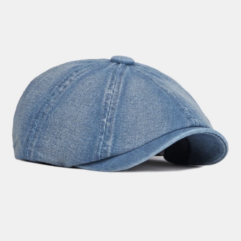 Mænd Vasket Denim Ryg Elastisk Bånd Design Justerbar Ottekantet Huer Britisk Retro Short Rim Newsboy Huer Flad Huer Painter Hat