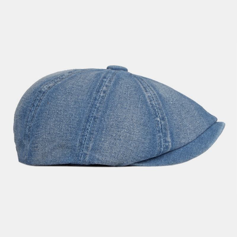 Mænd Vasket Denim Ryg Elastisk Bånd Design Justerbar Ottekantet Huer Britisk Retro Short Rim Newsboy Huer Flad Huer Painter Hat