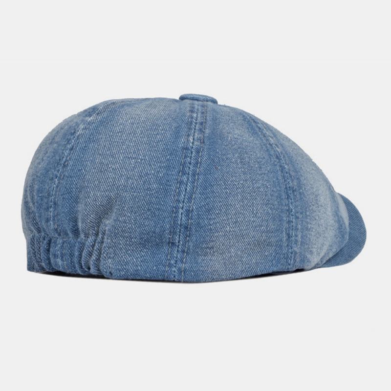 Mænd Vasket Denim Ryg Elastisk Bånd Design Justerbar Ottekantet Huer Britisk Retro Short Rim Newsboy Huer Flad Huer Painter Hat