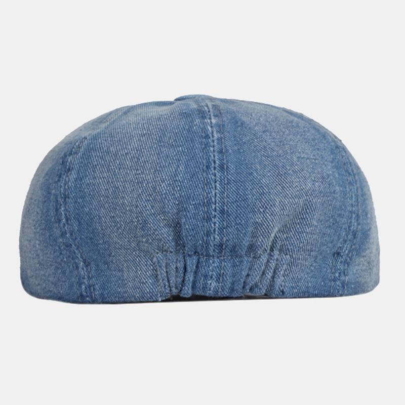 Mænd Vasket Denim Ryg Elastisk Bånd Design Justerbar Ottekantet Huer Britisk Retro Short Rim Newsboy Huer Flad Huer Painter Hat