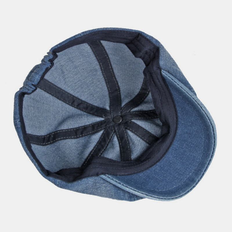 Mænd Vasket Denim Ryg Elastisk Bånd Design Justerbar Ottekantet Huer Britisk Retro Short Rim Newsboy Huer Flad Huer Painter Hat