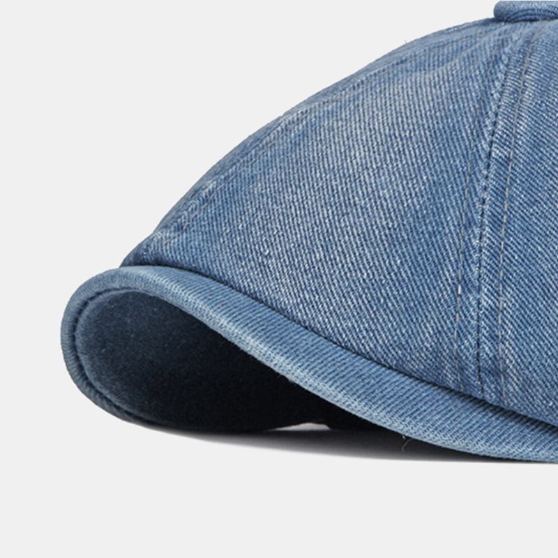 Mænd Vasket Denim Ryg Elastisk Bånd Design Justerbar Ottekantet Huer Britisk Retro Short Rim Newsboy Huer Flad Huer Painter Hat