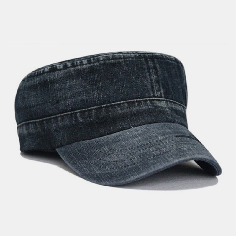 Mænd Vasket Denim Tie Dye Broderi Trådmønster Flad Huer Udendørs Sport Justerbar Peaked Kasket Army Hat