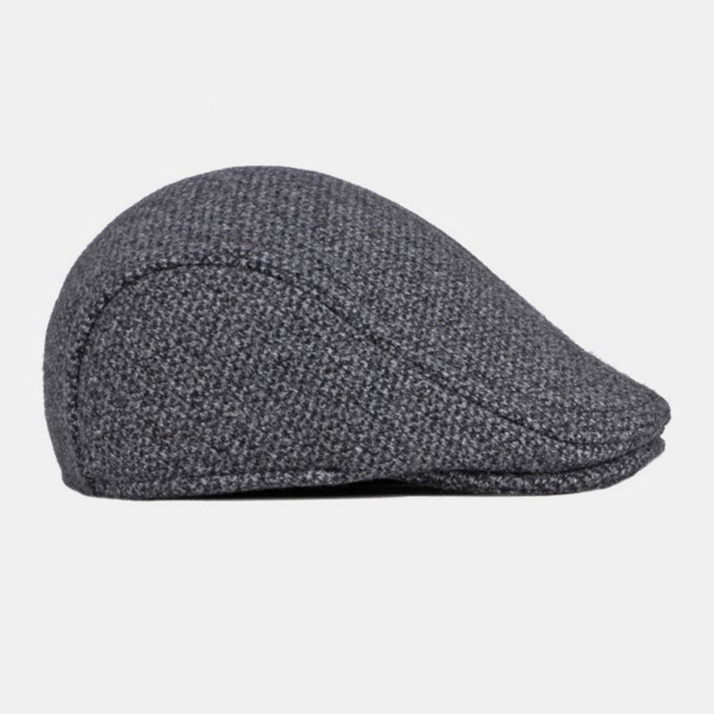 Mænd Woolen Plus Velvet Warm Baret Kasket Vinter Ørebeskyttelse Thicken Brim British Forward Huer Newsboy Hat