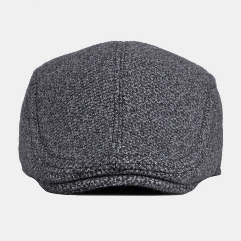 Mænd Woolen Plus Velvet Warm Baret Kasket Vinter Ørebeskyttelse Thicken Brim British Forward Huer Newsboy Hat