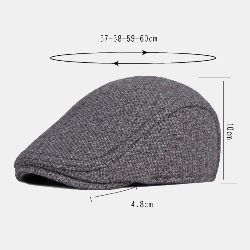 Mænd Woolen Plus Velvet Warm Baret Kasket Vinter Ørebeskyttelse Thicken Brim British Forward Huer Newsboy Hat