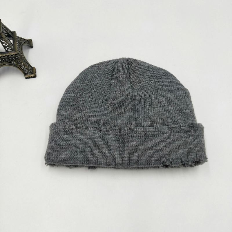 Rippet Strikket Udlejer Huer Pure Color Uld Huer Flosset Melon Huer Cold Caps Beanie