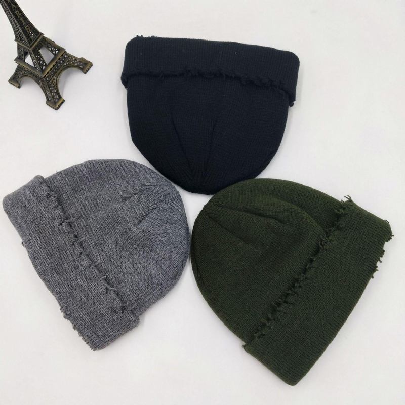 Rippet Strikket Udlejer Huer Pure Color Uld Huer Flosset Melon Huer Cold Caps Beanie