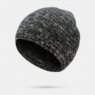 Strikket Hue Til Mænd Akryl Blandet Farve Efterår Vinter Varme Brimless Beanie Hat