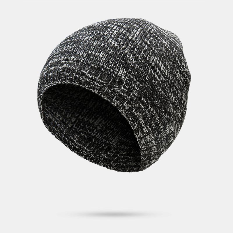 Strikket Hue Til Mænd Akryl Blandet Farve Efterår Vinter Varme Brimless Beanie Hat