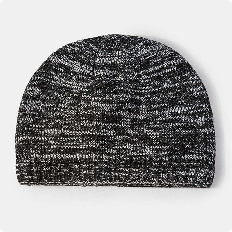 Strikket Hue Til Mænd Akryl Blandet Farve Efterår Vinter Varme Brimless Beanie Hat