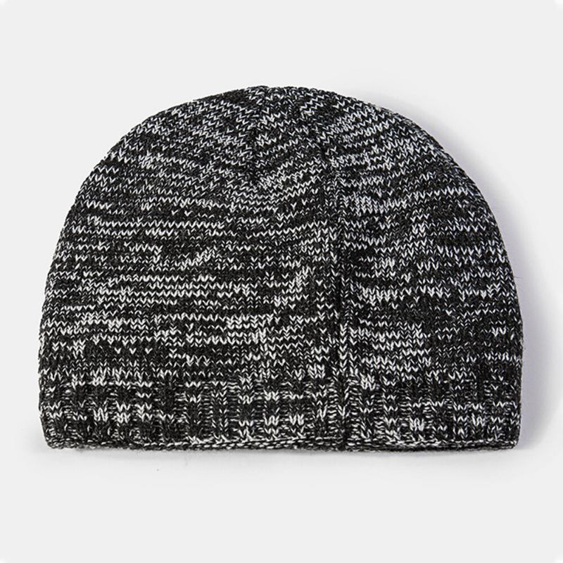 Strikket Hue Til Mænd Akryl Blandet Farve Efterår Vinter Varme Brimless Beanie Hat