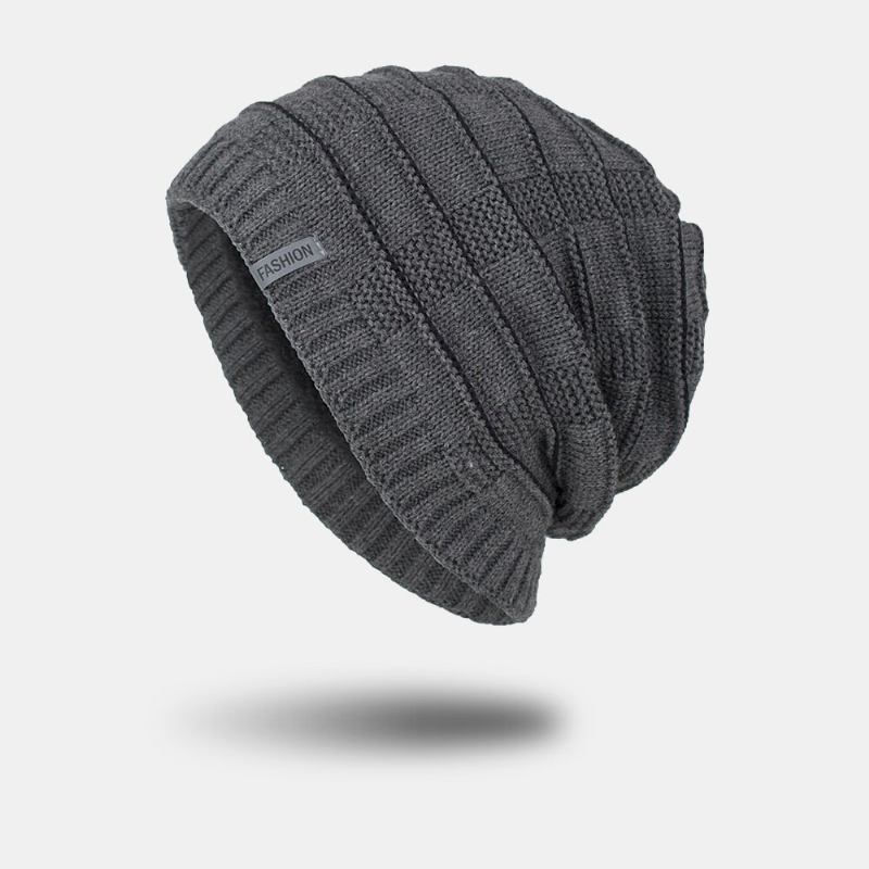 Unisex Akryl Geometri Plaid Mønster Elastisk Strikket Huer Outdoor Plus Velvet Varm Justerbar Beanie Hat