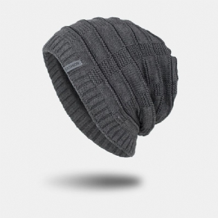 Unisex Akryl Geometri Plaid Mønster Elastisk Strikket Huer Outdoor Plus Velvet Varm Justerbar Beanie Hat