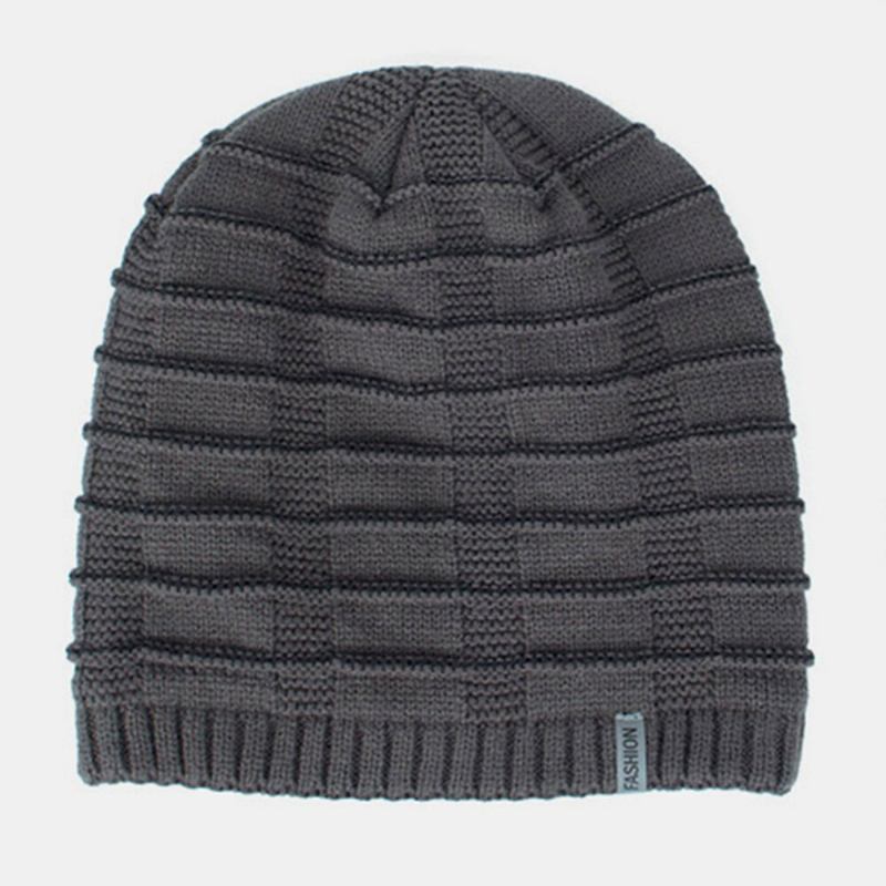 Unisex Akryl Geometri Plaid Mønster Elastisk Strikket Huer Outdoor Plus Velvet Varm Justerbar Beanie Hat