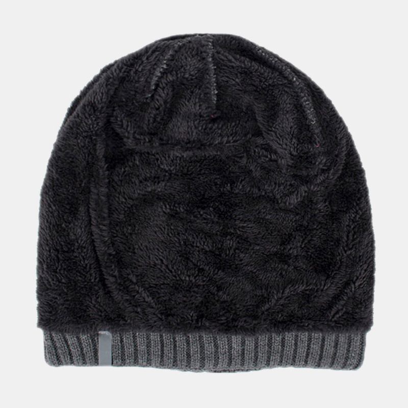 Unisex Akryl Geometri Plaid Mønster Elastisk Strikket Huer Outdoor Plus Velvet Varm Justerbar Beanie Hat