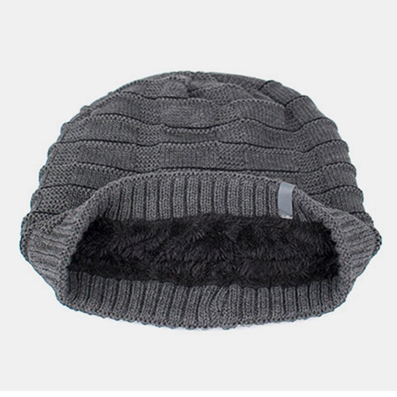 Unisex Akryl Geometri Plaid Mønster Elastisk Strikket Huer Outdoor Plus Velvet Varm Justerbar Beanie Hat