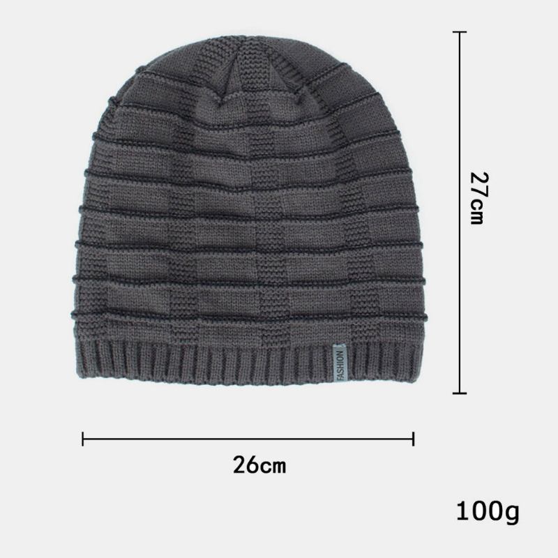 Unisex Akryl Geometri Plaid Mønster Elastisk Strikket Huer Outdoor Plus Velvet Varm Justerbar Beanie Hat