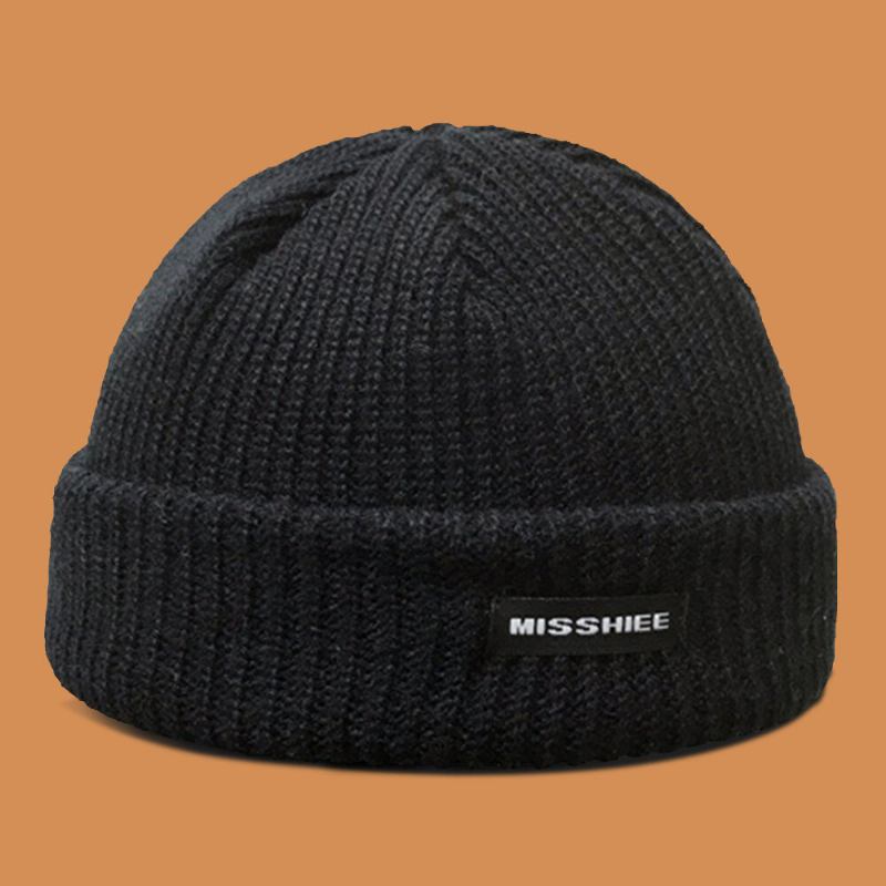 Unisex Akryl Letter Mønster Stof Etiket Strikket Kasket Hip Hop Vinter Varme Skull Kasket Beanie Hat