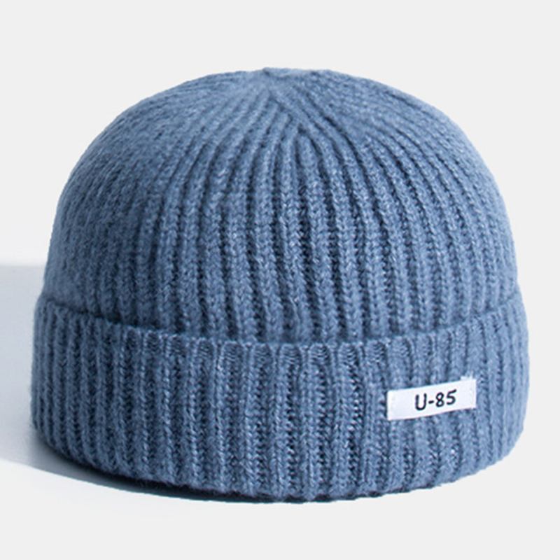 Unisex Akrylstrikket Ensfarvet Kludetiket Kuppel Alle Matchende Brimless Beanie Udlejer Kasket Kasket