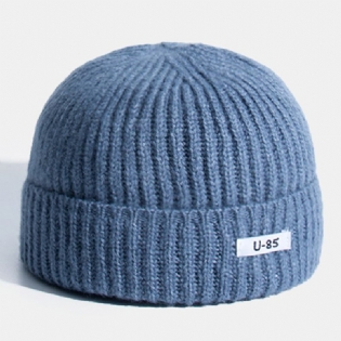 Unisex Akrylstrikket Ensfarvet Kludetiket Kuppel Alle Matchende Brimless Beanie Udlejer Kasket Kasket