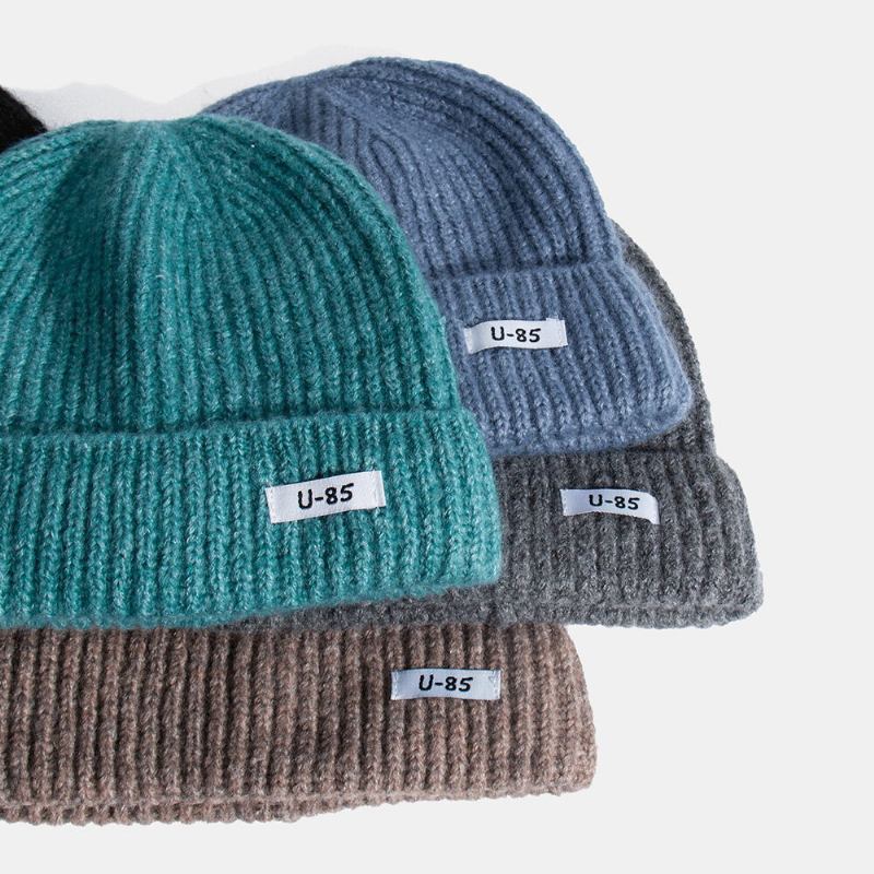 Unisex Akrylstrikket Ensfarvet Kludetiket Kuppel Alle Matchende Brimless Beanie Udlejer Kasket Kasket