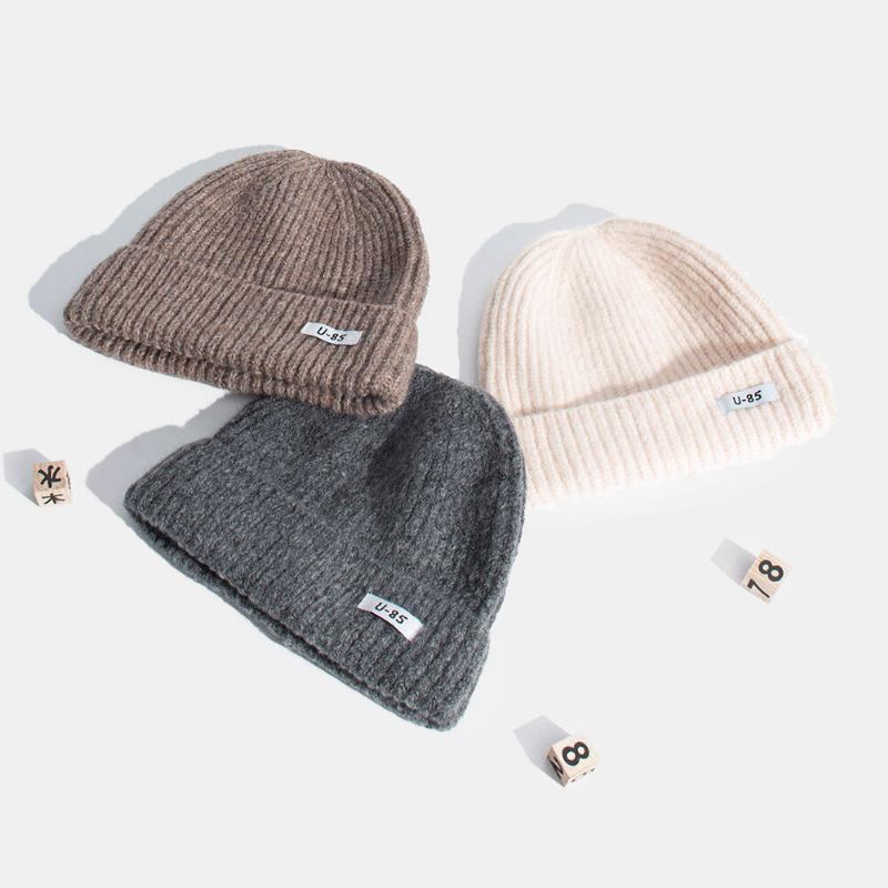 Unisex Akrylstrikket Ensfarvet Kludetiket Kuppel Alle Matchende Brimless Beanie Udlejer Kasket Kasket