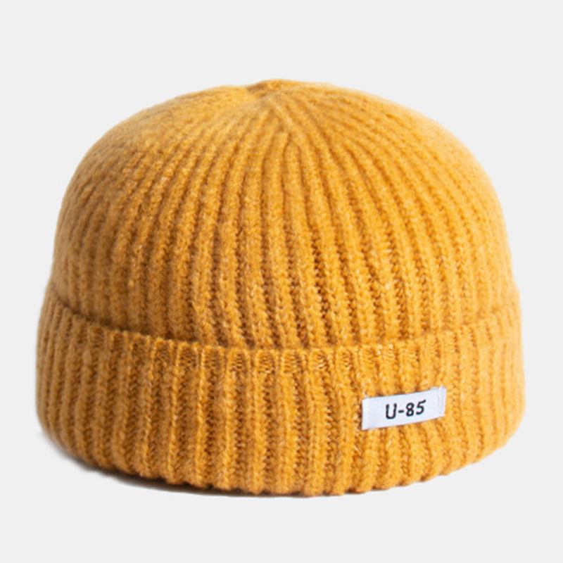 Unisex Akrylstrikket Ensfarvet Kludetiket Kuppel Alle Matchende Brimless Beanie Udlejer Kasket Kasket