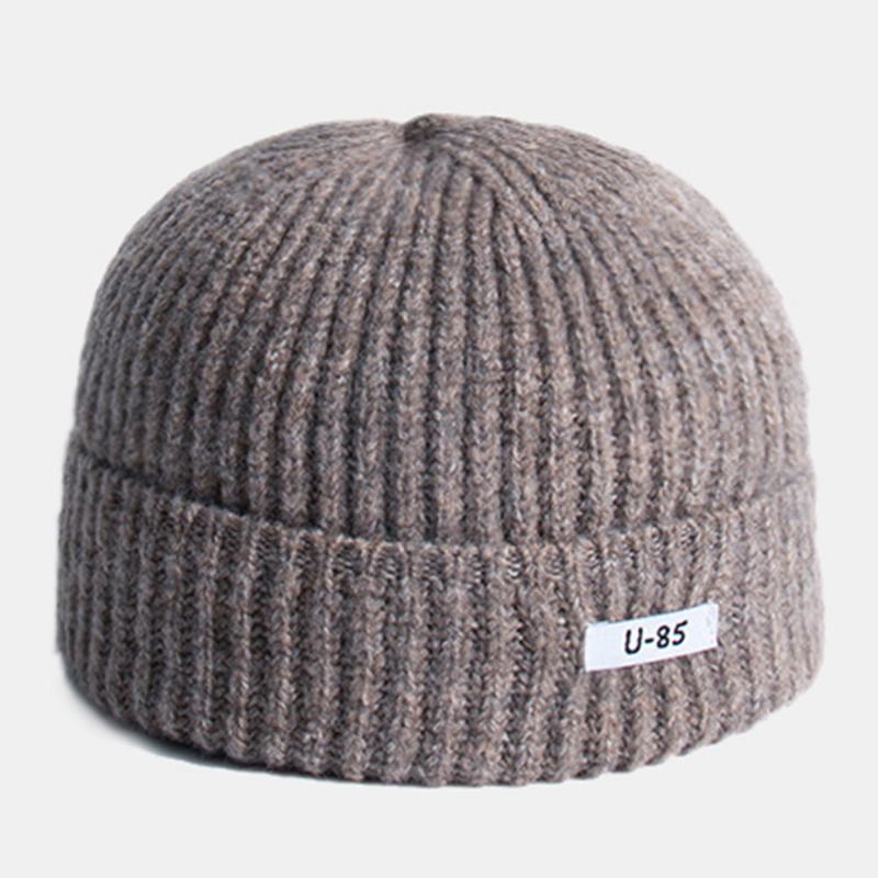 Unisex Akrylstrikket Ensfarvet Kludetiket Kuppel Alle Matchende Brimless Beanie Udlejer Kasket Kasket