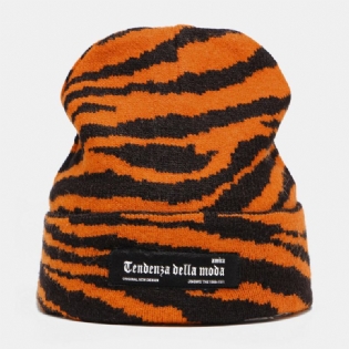 Unisex Akrylstrikket Zebramønster Bogstavstoflabel Mode Varme Brimless Beanie Hat