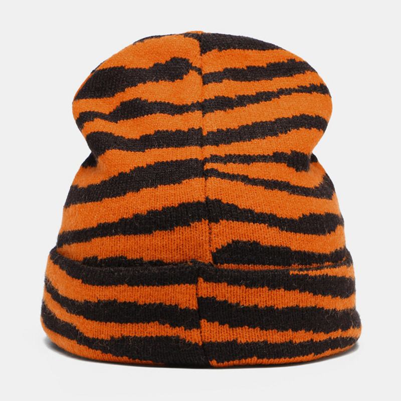 Unisex Akrylstrikket Zebramønster Bogstavstoflabel Mode Varme Brimless Beanie Hat