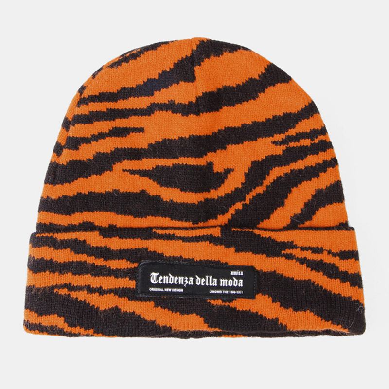 Unisex Akrylstrikket Zebramønster Bogstavstoflabel Mode Varme Brimless Beanie Hat