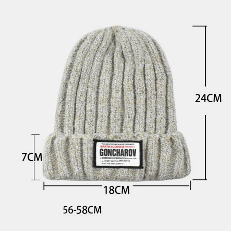 Unisex Blandet Farve Strikket Jacquard Brevklud Patch All-match Warm Beanie Hat