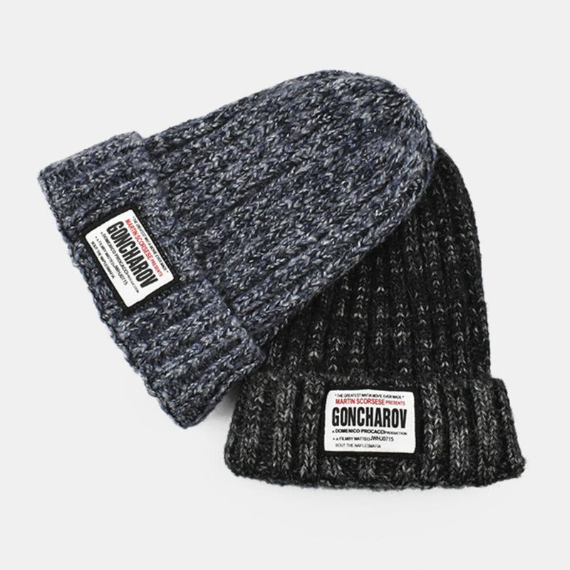 Unisex Blandet Farve Strikket Jacquard Brevklud Patch All-match Warm Beanie Hat