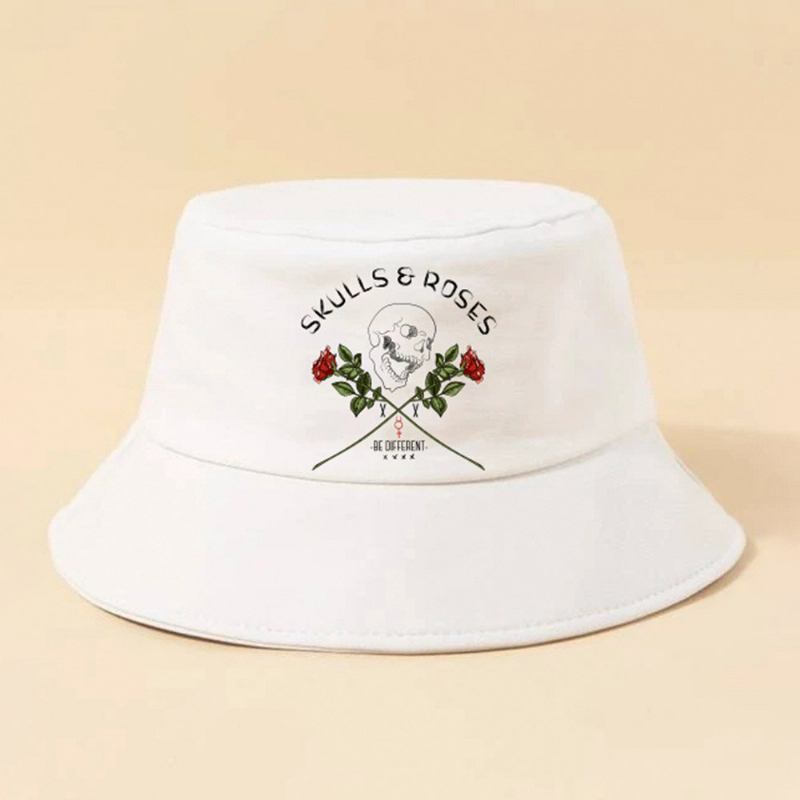 Unisex Bogstaver Skallemønster Solhat Bomuld Rose Print Mode Solbeskyttelse Bucket Hat