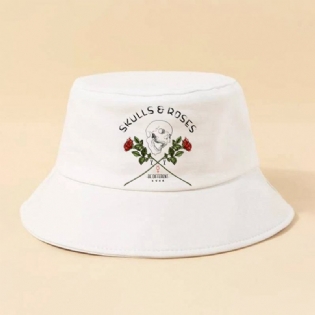 Unisex Bogstaver Skallemønster Solhat Bomuld Rose Print Mode Solbeskyttelse Bucket Hat